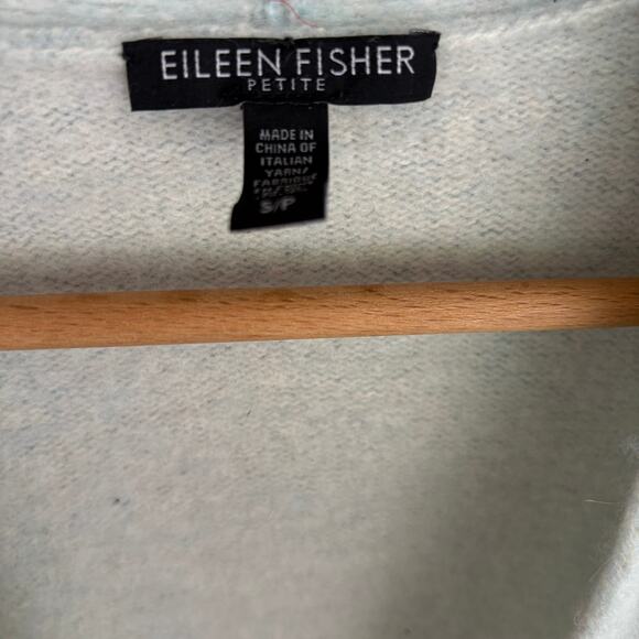 Eileen Fisher Open Front Cardigan Sweater S SP PS Blue Fuzzy Cozy Minimalist - Picture 3 of 4